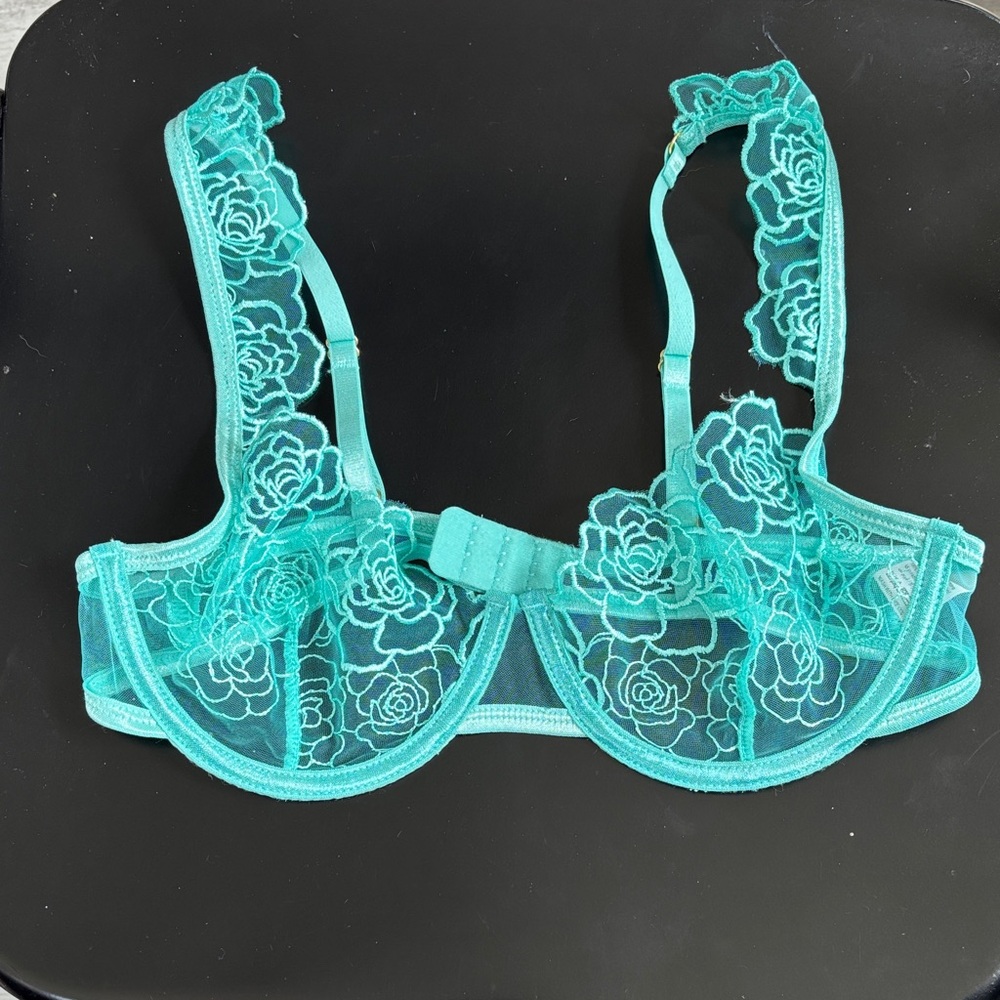 Sheer Floral Underwire Bra -‎ Teal